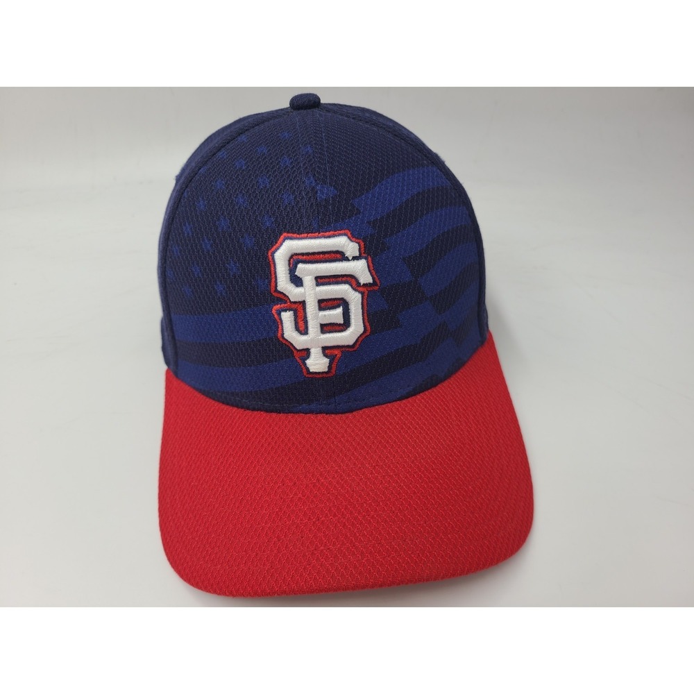 San Francisco Giants Hat New Era 39Thirty S-M Flex Fitted Blue Red American Flag